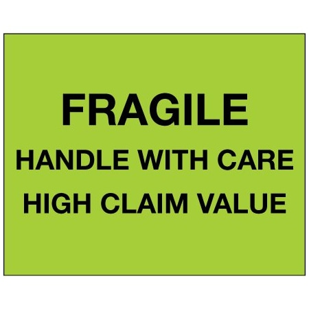 Bsc Preferred 8 x 10'' - ''Fragile Handle With Care - High Claim Value'' Fluorescent Green Labels BUY00028519